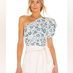 NEW Free People Somethin Bout You One-Shoulder Bodysuit Teal / Ivory Petal - M